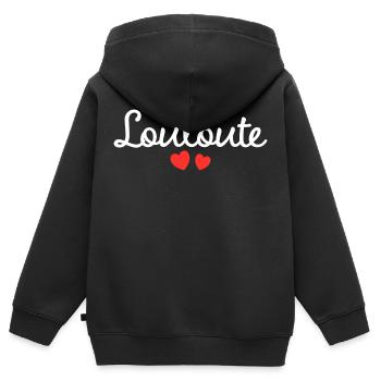 Femme Louloute Humour Mot Affectueux Couple - Sweat Premium à capuche zippé enfant bio - noir - Dos - AI Model Kid Male (0cm)