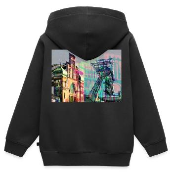 Patrimoine industriel dans la région de la Ruhr, houillère, exploitation minière - Sweat Premium à capuche zippé enfant bio - noir - Dos - AI Model Kid Male (0cm)