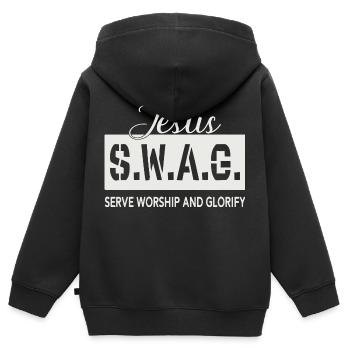 Jésus Swag - Sweat Premium à capuche zippé enfant bio - noir - Dos - AI Model Kid Male (0cm)
