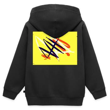 Œuvre jaune sur T-shirt - Sweat Premium à capuche zippé enfant bio - noir - Dos - AI Model Kid Male (0cm)