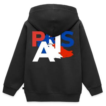 Dreifarbiges Paris - tricolore Paris - Sweat Premium à capuche zippé enfant bio - noir - Dos - AI Model Kid Male (0cm)