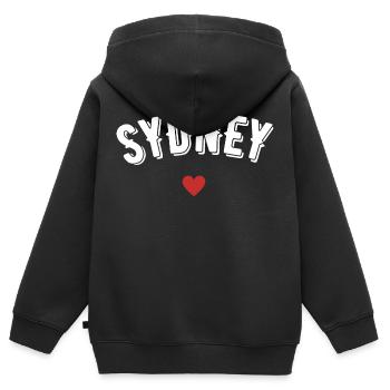 Sydney - Kinder Premium Organic Zip Hoodie - Schwarz - Hinten - AI Model Kid Male (0cm)