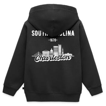 Charleston South Carolina Skyline Geschenk - Kinder Premium Organic Zip Hoodie - Schwarz - Hinten - AI Model Kid Male (0cm)