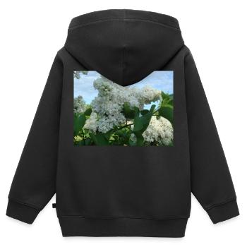 Lilas farci blanc - Sweat Premium à capuche zippé enfant bio - noir - Dos - AI Model Kid Male (0cm)