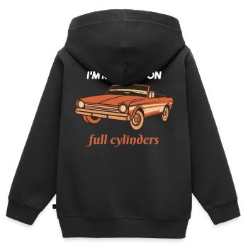 I'm Running On Fully Cylinders Funny Retro Car - Kinder Premium Organic Zip Hoodie - Schwarz - Hinten - AI Model Kid Male (0cm)