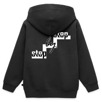 Step by step - Kinder Premium Organic Zip Hoodie - Schwarz - Hinten - AI Model Kid Male (0cm)