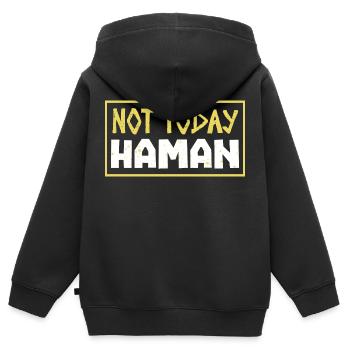 Pas aujourd’hui Haman Pourim Judaïsme - Sweat Premium à capuche zippé enfant bio - noir - Dos - AI Model Kid Male (0cm)