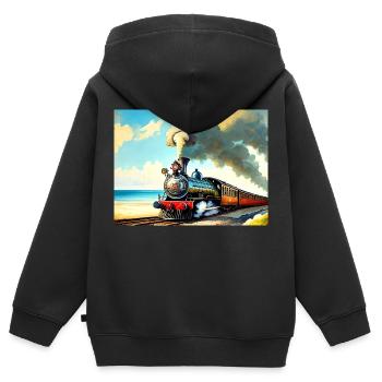 Dampflok am Strand - Kinder Premium Organic Zip Hoodie - Schwarz - Hinten - AI Model Kid Male (0cm)