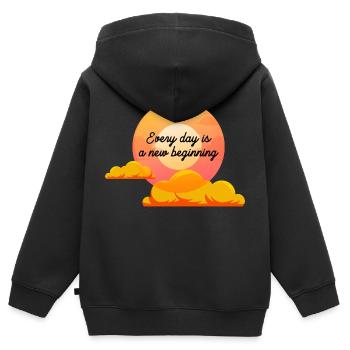 Un nouveau jour se lève- inspirant-soleil levant - Sweat Premium à capuche zippé enfant bio - noir - Dos - AI Model Kid Male (0cm)