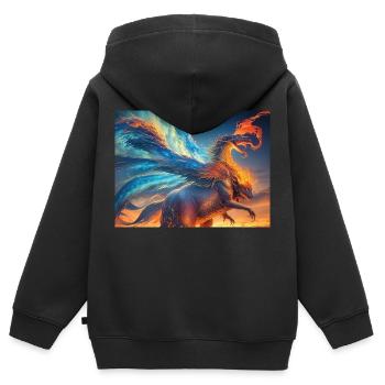 Ciel bleu rouge avec une créature générée par l’IA - Sweat Premium à capuche zippé enfant bio - noir - Dos - AI Model Kid Male (0cm)