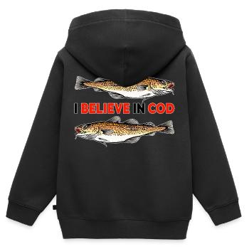 Fishing - I believe in Cod - Kids Premium Organic Zip-up Hoodie - black - Back - AI Model Kid Male (0cm)