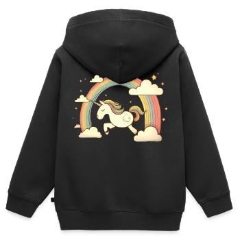 fliegendes Einhorn Regenbogen - Kinder Premium Organic Zip Hoodie - Schwarz - Hinten - AI Model Kid Male (0cm)