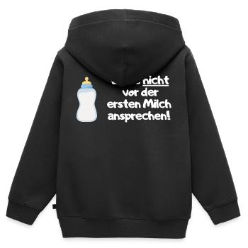 Bitte vor der ersten Milch nicht ansprechen - Kinder Premium Organic Zip Hoodie - Schwarz - Hinten - AI Model Kid Male (0cm)