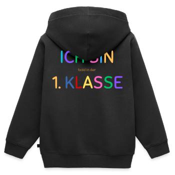 Ich bin 1.Klasse - Kinder Premium Organic Zip Hoodie - Schwarz - Hinten - AI Model Kid Male (0cm)