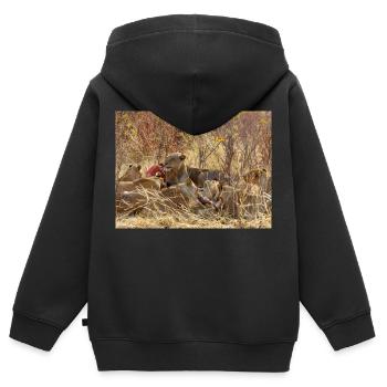 ein Rudel fressender Löwen im Chobe-Nationalpark - Kinder Premium Organic Zip Hoodie - Schwarz - Hinten - AI Model Kid Male (0cm)