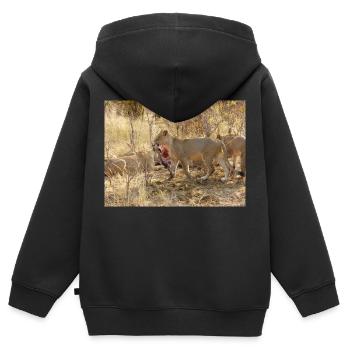 ein Rudel fressender Löwen im Chobe-Nationalpark - Kinder Premium Organic Zip Hoodie - Schwarz - Hinten - AI Model Kid Male (0cm)