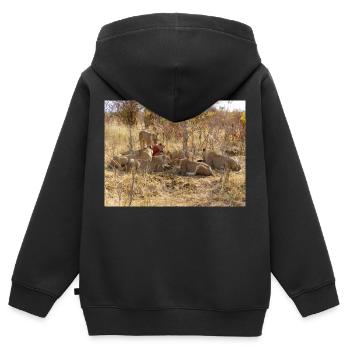 ein Rudel fressender Löwen im Chobe-Nationalpark - Kinder Premium Organic Zip Hoodie - Schwarz - Hinten - AI Model Kid Male (0cm)