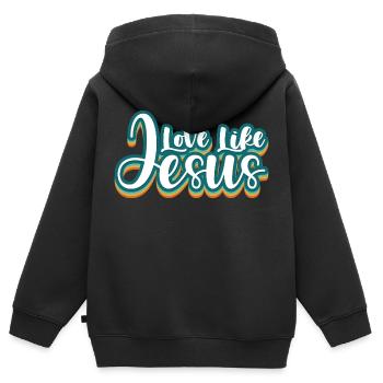 Liebe wie Jesus Christlicher Spruch - Kinder Premium Organic Zip Hoodie - Schwarz - Hinten - AI Model Kid Male (0cm)