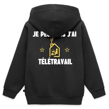 je peux pas j'ai télétravail - Sweat Premium à capuche zippé enfant bio - noir - Dos - AI Model Kid Male (0cm)