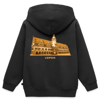 Ancien hôtel de ville de Leipzig Parc des expositions Ville de Saxe - Sweat Premium à capuche zippé enfant bio - noir - Dos - AI Model Kid Male (0cm)