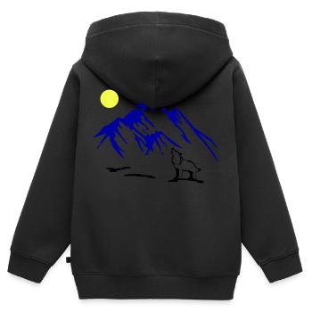 wolf vollmond - Kinder Premium Organic Zip Hoodie - Schwarz - Hinten - AI Model Kid Male (0cm)