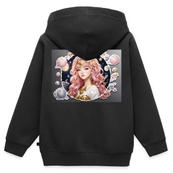 fille aux cheveux roux - Sweat Premium à capuche zippé enfant bio - noir - Dos - AI Model Kid Male (0cm)