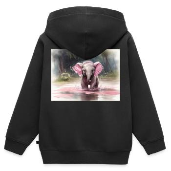 grauer Elefant mit rosa Ohren - Kinder Premium Organic Zip Hoodie - Schwarz - Hinten - AI Model Kid Male (0cm)