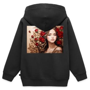 Mädchen mit roter Rose - Kinder Premium Organic Zip Hoodie - Schwarz - Hinten - AI Model Kid Male (0cm)