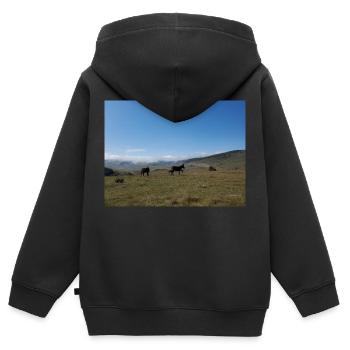 Ânes, Montagnes, Prairies - Sweat Premium à capuche zippé enfant bio - noir - Dos - AI Model Kid Male (0cm)