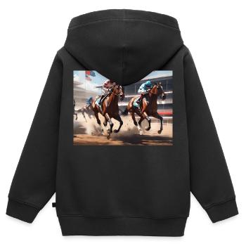 Pferderennen #1 - Kinder Premium Organic Zip Hoodie - Schwarz - Hinten - AI Model Kid Male (0cm)