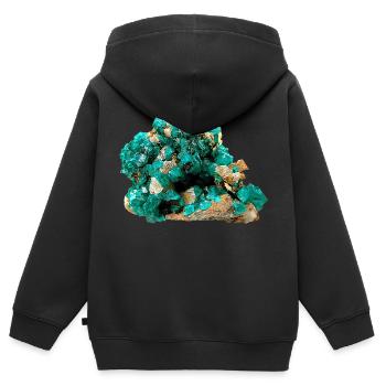 Dioptas Minéral Cuivre Émeraude Silicate Cristal - Sweat Premium à capuche zippé enfant bio - noir - Dos - AI Model Kid Male (0cm)