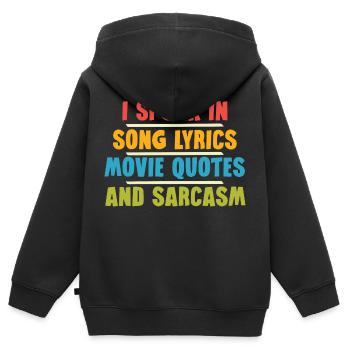 Ich Spreche In Songtexten, Filmzitaten Und - Kinder Premium Organic Zip Hoodie - Schwarz - Hinten - AI Model Kid Male (0cm)
