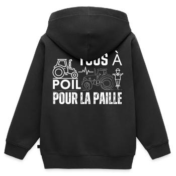 Tous à poil pour la paille - Sweat Premium à capuche zippé enfant bio - noir - Dos - AI Model Kid Male (0cm)