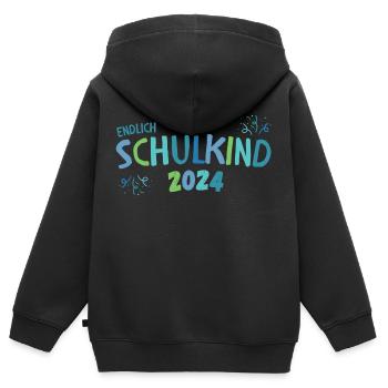 School Enrollment Boy Gift in Blue and Green - Kids Premium Organic Zip-up Hoodie - black - Back - AI Model Kid Male (0cm)