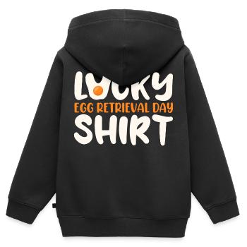 Jour de récupération de l’œuf porte-bonheur Motifs - Sweat Premium à capuche zippé enfant bio - noir - Dos - AI Model Kid Male (0cm)