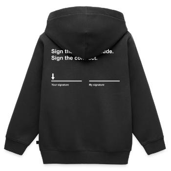 Signe le contrat mec ! - Sweat Premium à capuche zippé enfant bio - noir - Dos - AI Model Kid Male (0cm)