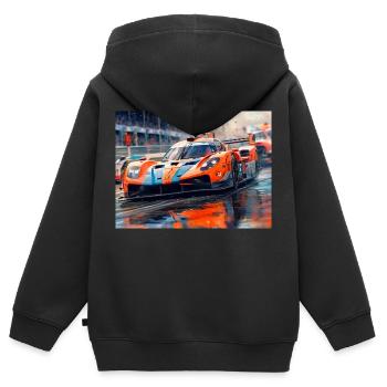 Course automobile - Sweat Premium à capuche zippé enfant bio - noir - Dos - AI Model Kid Male (0cm)