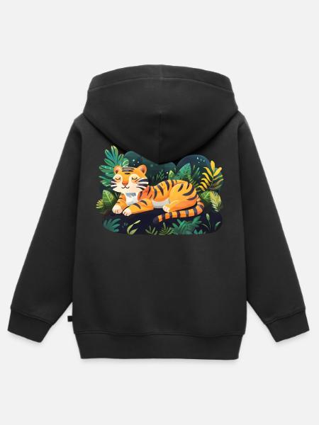 Cute Cartoon Tiger - Kids Premium Organic Zip-up Hoodie - black