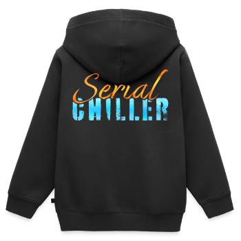 Serieller Kühler - Kinder Premium Organic Zip Hoodie - Schwarz - Hinten - AI Model Kid Male (0cm)