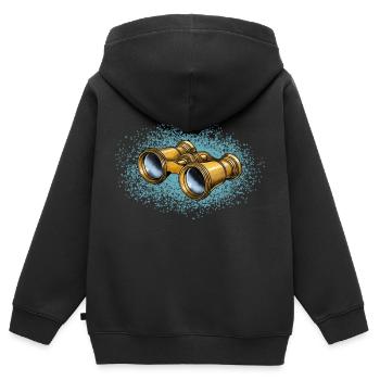 The antique gold binoculars in retro design. - Kids Premium Organic Zip-up Hoodie - black - Back - AI Model Kid Male (0cm)