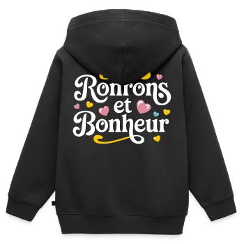 Ronrons et bonheur - Sweat Premium à capuche zippé enfant bio - noir - Dos - AI Model Kid Male (0cm)