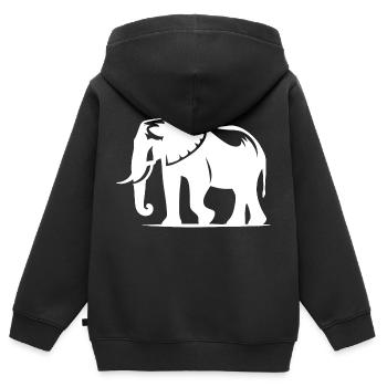 Grande silhouette d’éléphant avec défenses - Sweat Premium à capuche zippé enfant bio - noir - Dos - AI Model Kid Male (0cm)