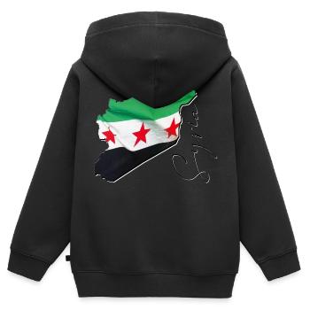 Syrien Flagge in der Syrien Landkarte EN - Kinder Premium Organic Zip Hoodie - Schwarz - Hinten - AI Model Kid Male (0cm)