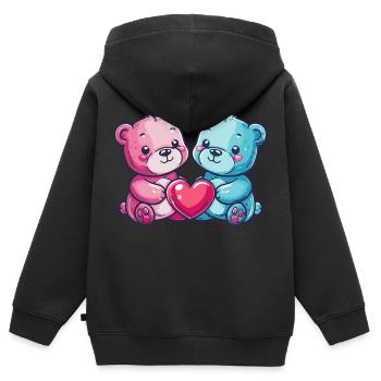 Bär Paar Liebe Valentinstag - Kinder Premium Organic Zip Hoodie - Schwarz - Hinten - AI Model Kid Male (0cm)