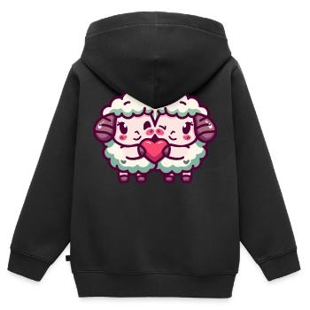Schaf Paar Liebe Valentinstag - Kinder Premium Organic Zip Hoodie - Schwarz - Hinten - AI Model Kid Male (0cm)