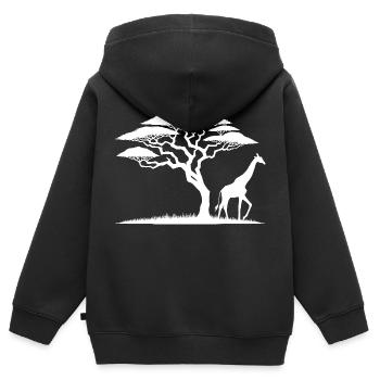 Savane, paysage, Afrique, Girafe et Horizon - Sweat Premium à capuche zippé enfant bio - noir - Dos - AI Model Kid Male (0cm)