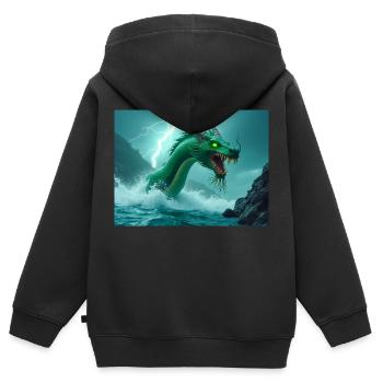 Jiao, stürmischer Wasserdrache der chinesischen Mythologie - Kinder Premium Organic Zip Hoodie - Schwarz - Hinten - AI Model Kid Male (0cm)