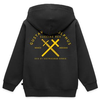 Gustav Adolf - Kinder Premium Organic Zip Hoodie - Schwarz - Hinten - AI Model Kid Male (0cm)