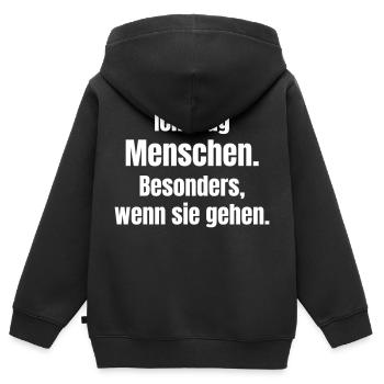 Ich mag Menschen. Besonders wenn sie gehen. - Kinder Premium Organic Zip Hoodie - Schwarz - Hinten - AI Model Kid Male (0cm)