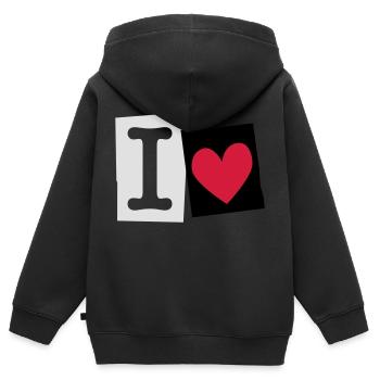 I Love (cutter font) - Sweat Premium à capuche zippé enfant bio - noir - Dos - AI Model Kid Male (0cm)